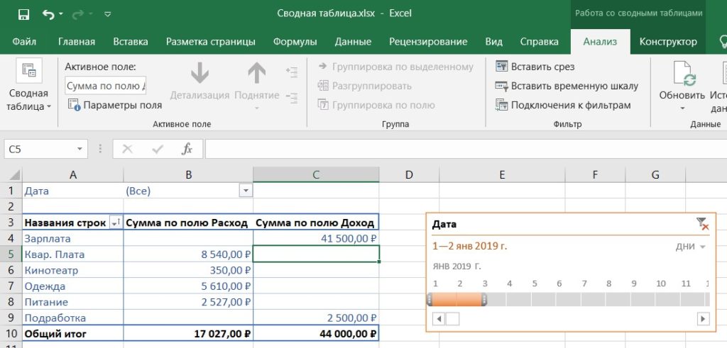 Как сделать фильтр по дате в сводной таблице excel